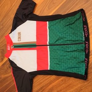 COEUR Women's Colorblock Cycling Jersey in Green & Coral